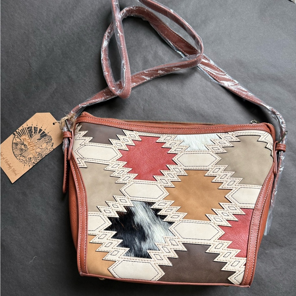 Catchfly Studios Aztec-Inspired Crossbody Bag in Brown and Tan